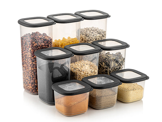 TOSCA Set 9 recipiente alimentare patrat - Antracit
